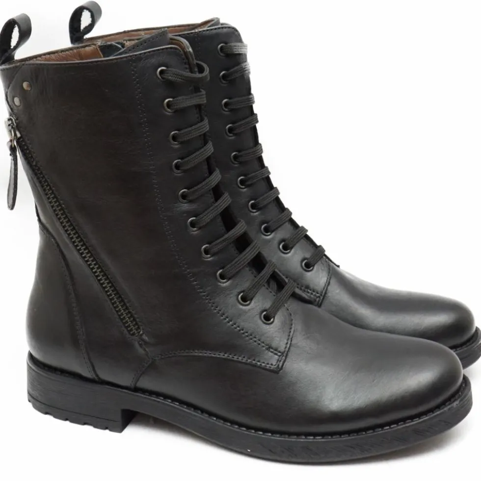 AB SHOES STIVALETTO STILE ANFIBIO ALLACCIATO NAPPA MORBIDA