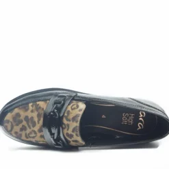 ARA SHOES MOCASSINI IN NAPLACK NERO PUNTALE ANIMALIER