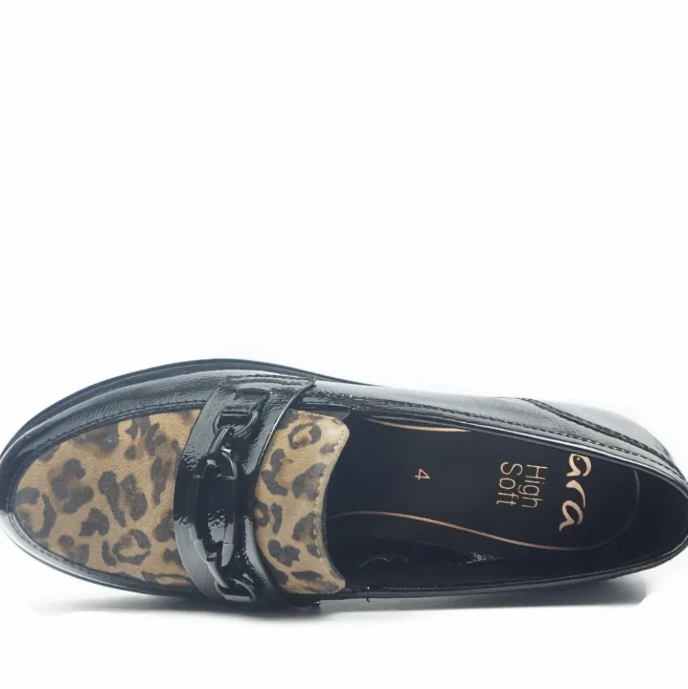 ARA SHOES MOCASSINI IN NAPLACK NERO PUNTALE ANIMALIER