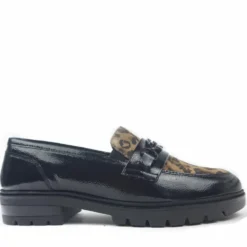 ARA SHOES MOCASSINI IN NAPLACK NERO PUNTALE ANIMALIER