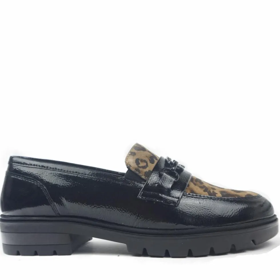 ARA SHOES MOCASSINI IN NAPLACK NERO PUNTALE ANIMALIER