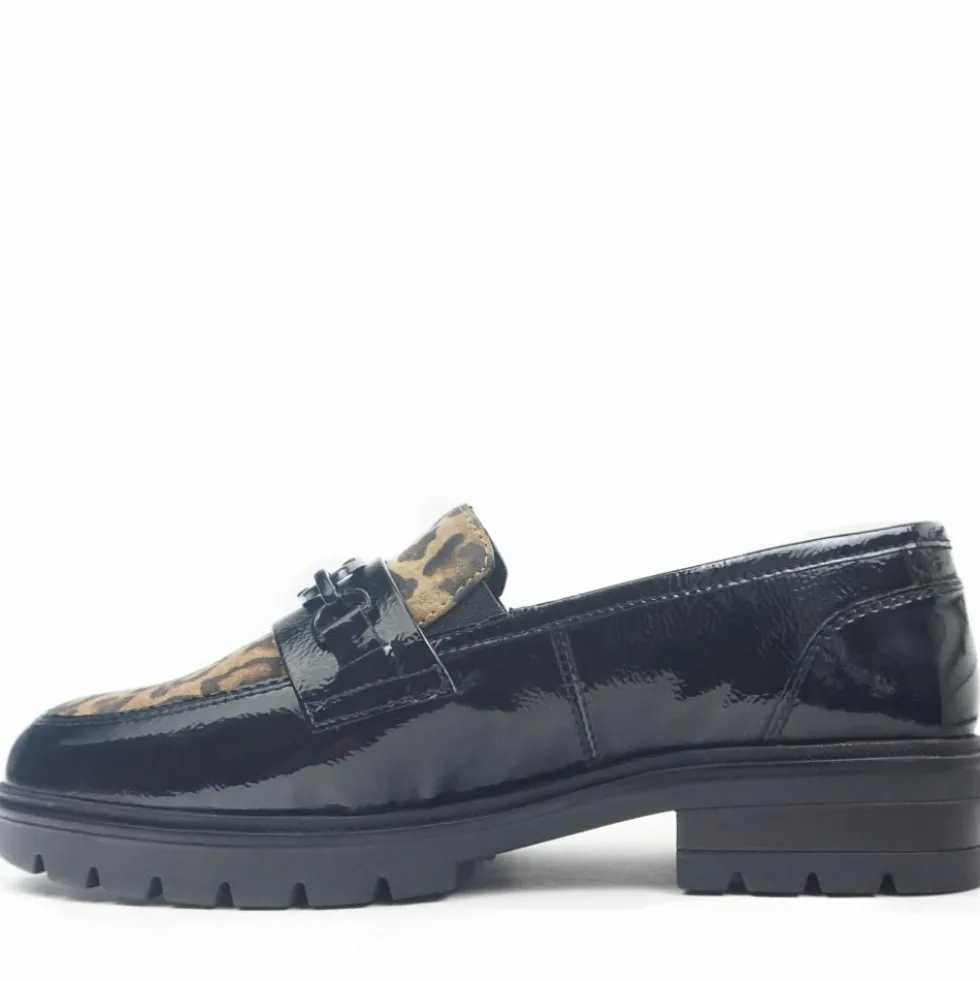 ARA SHOES MOCASSINI IN NAPLACK NERO PUNTALE ANIMALIER