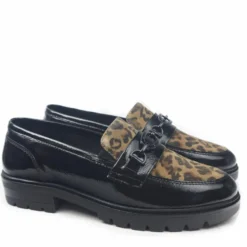 ARA SHOES MOCASSINI IN NAPLACK NERO PUNTALE ANIMALIER