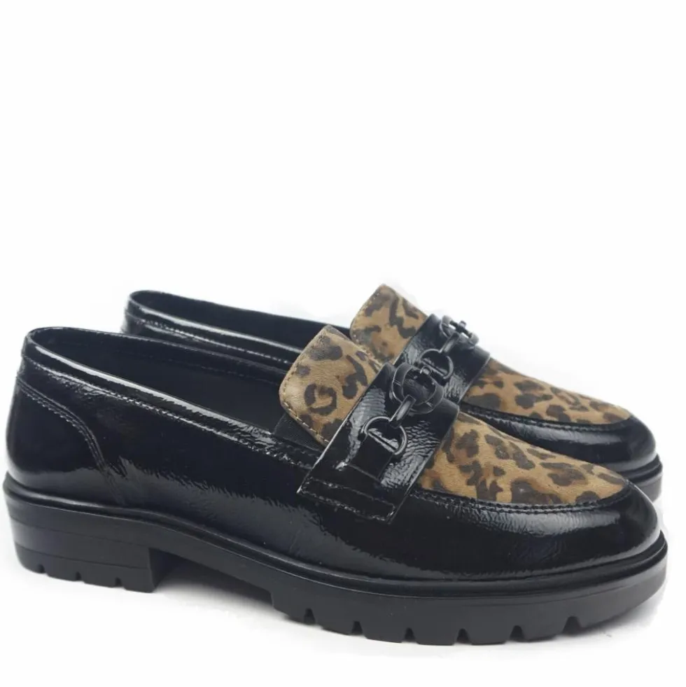 ARA SHOES MOCASSINI IN NAPLACK NERO PUNTALE ANIMALIER