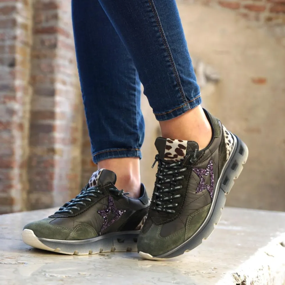 CETTI SHOES SCARPETTA TENNIS DECORAZIONE ANIMALIER STELLA