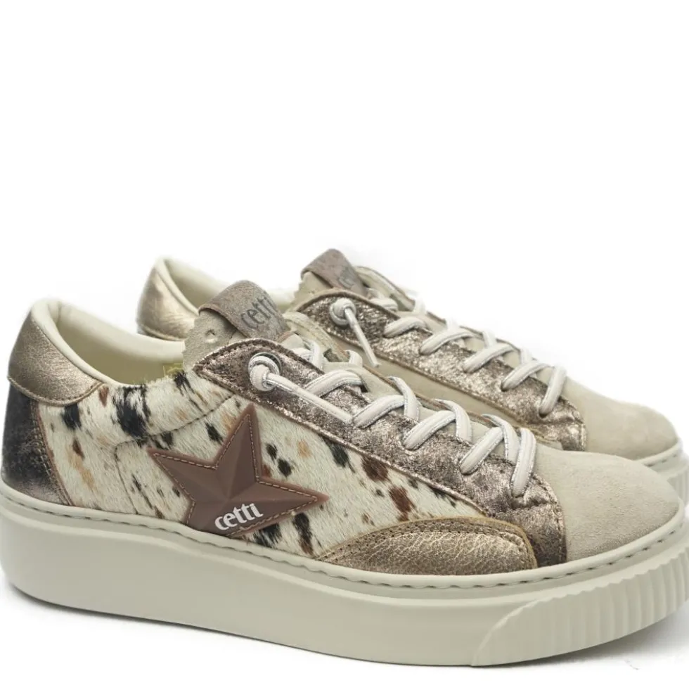 CETTI SHOES SCARPETTA TENNIS DECORAZIONE CAVALLINO + CAMOSCIO