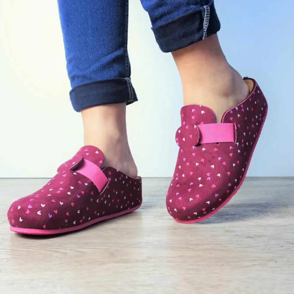 DR SCHOLL LARETH PANTOFOLA DONNA IN MICROFIBRA CON ELASTICO E CUORI BORDEAUX