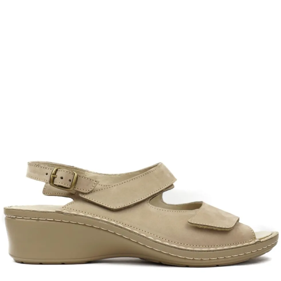 DUNA SANDALO CON PLANTARE ESTRAIBILE TOMAIA IN NUBUK E FONDO CUBA BEIGE