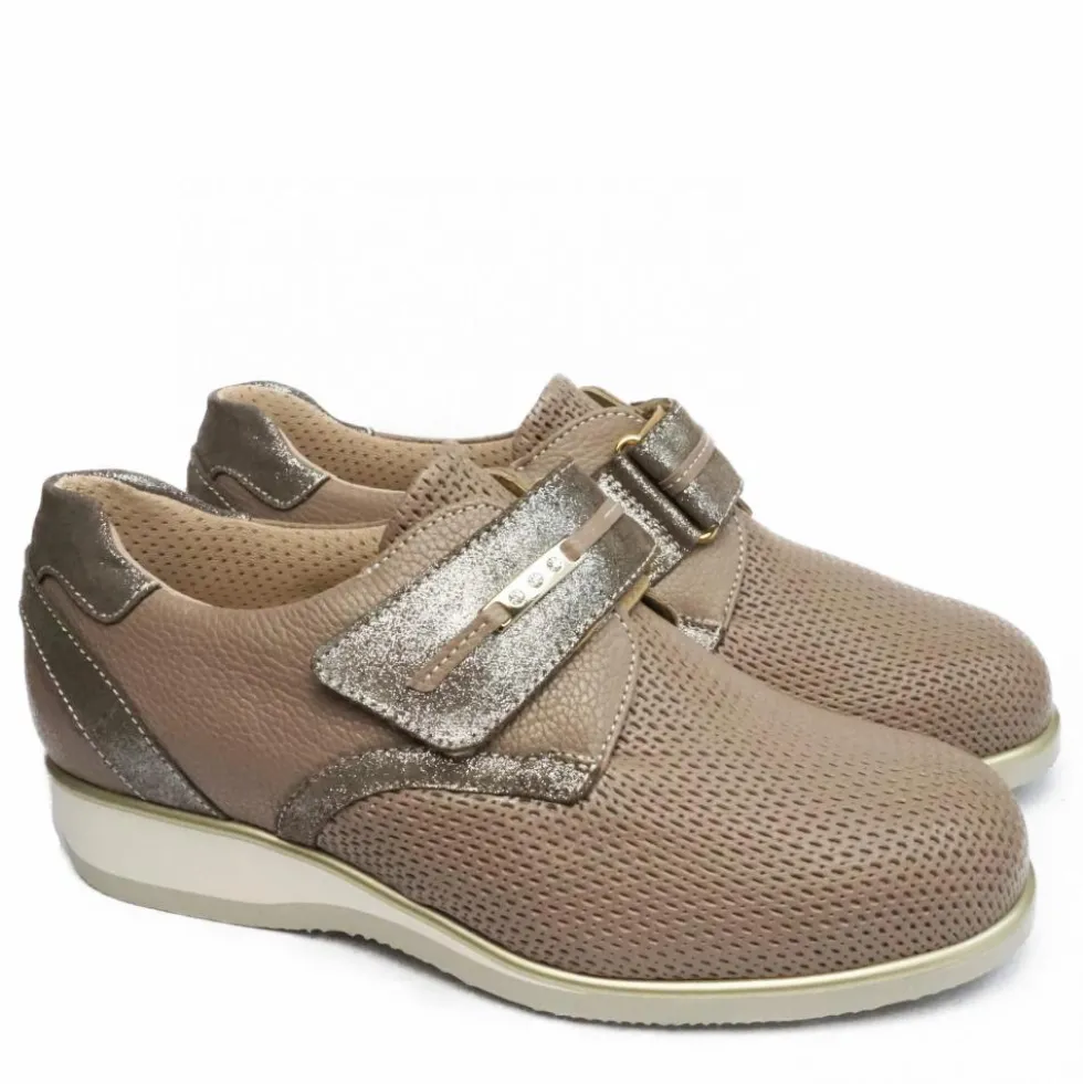 DUNA SCARPA IN PELLE CON STRAPPO E PLANTARE ESTRAIBILE TAUPE