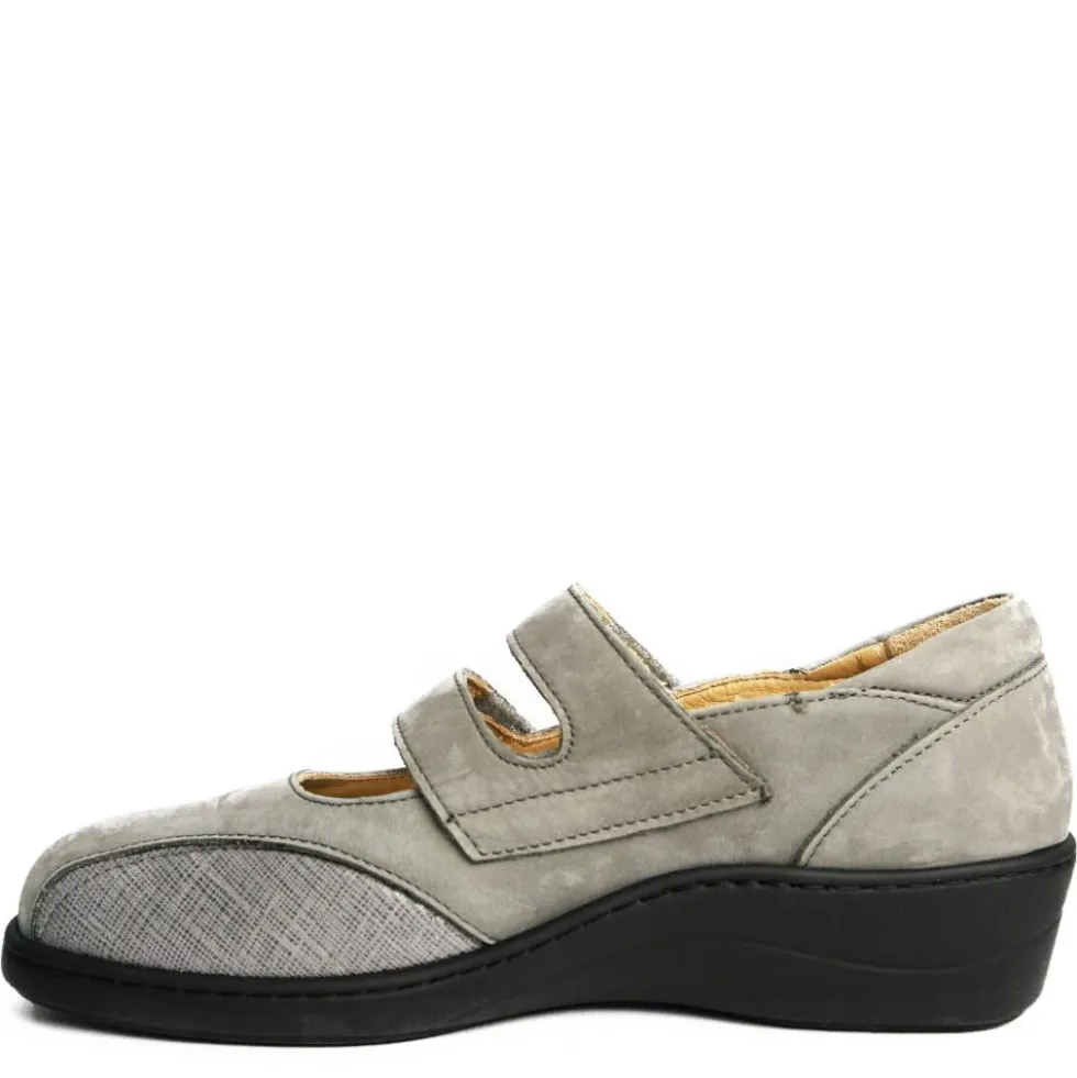 DUNA SCARPA IN PELLE DOPPIO STRAP PLANTARE ESTRAIBILE GRIGIO