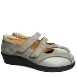 DUNA SCARPA IN PELLE DOPPIO STRAP PLANTARE ESTRAIBILE GRIGIO