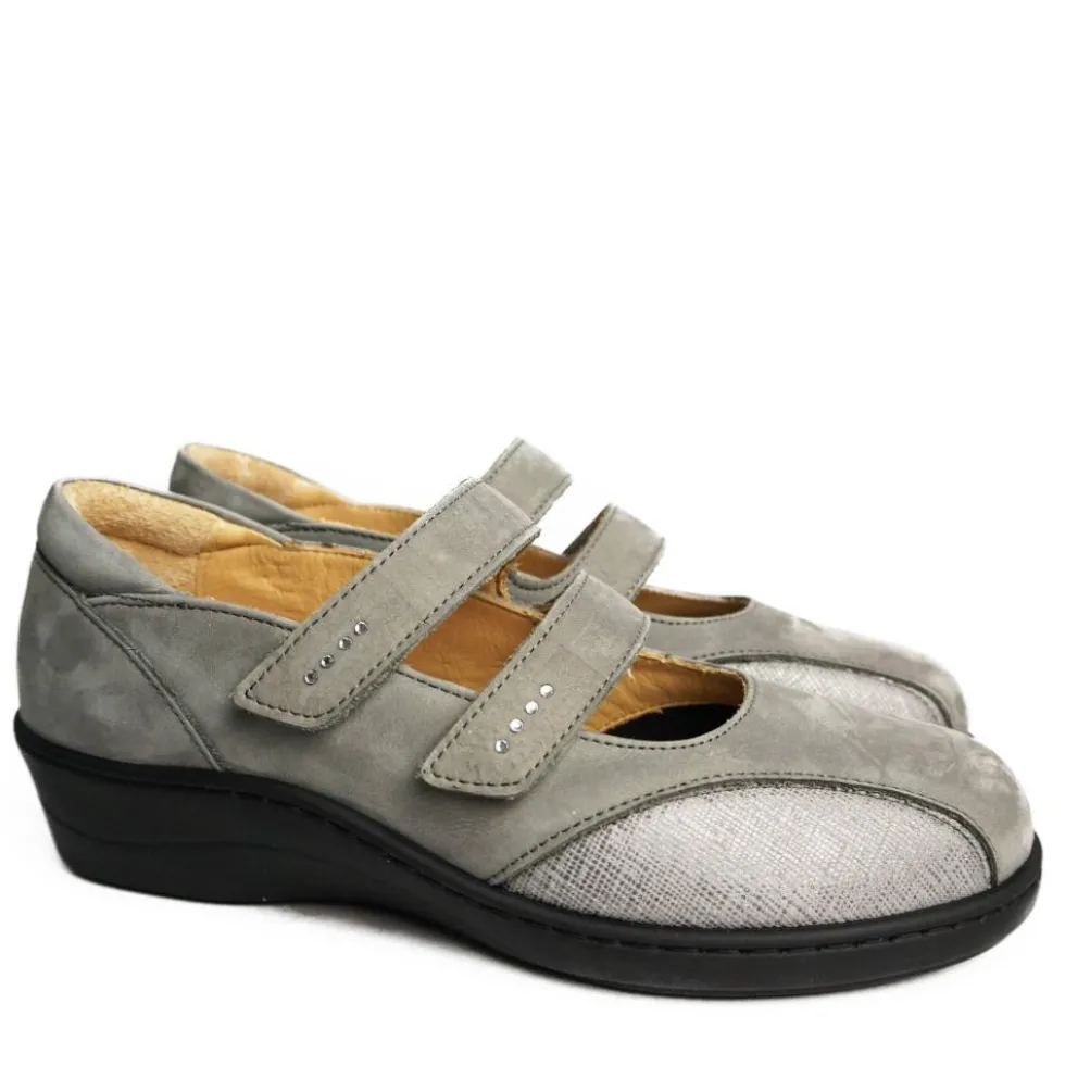 DUNA SCARPA IN PELLE DOPPIO STRAP PLANTARE ESTRAIBILE GRIGIO