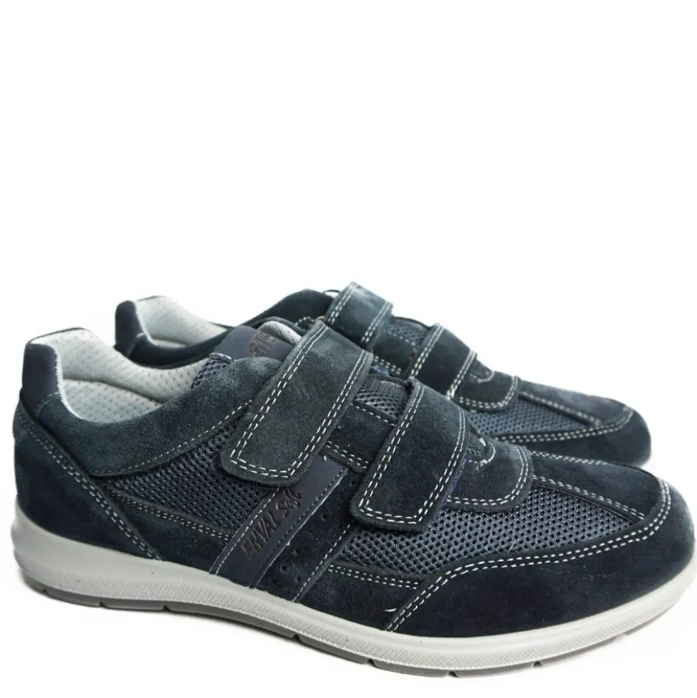 ENVAL SOFT SCARPA UOMO PELLE CAMOSCIATA E TELA BLU DOPPIO STRAPPO