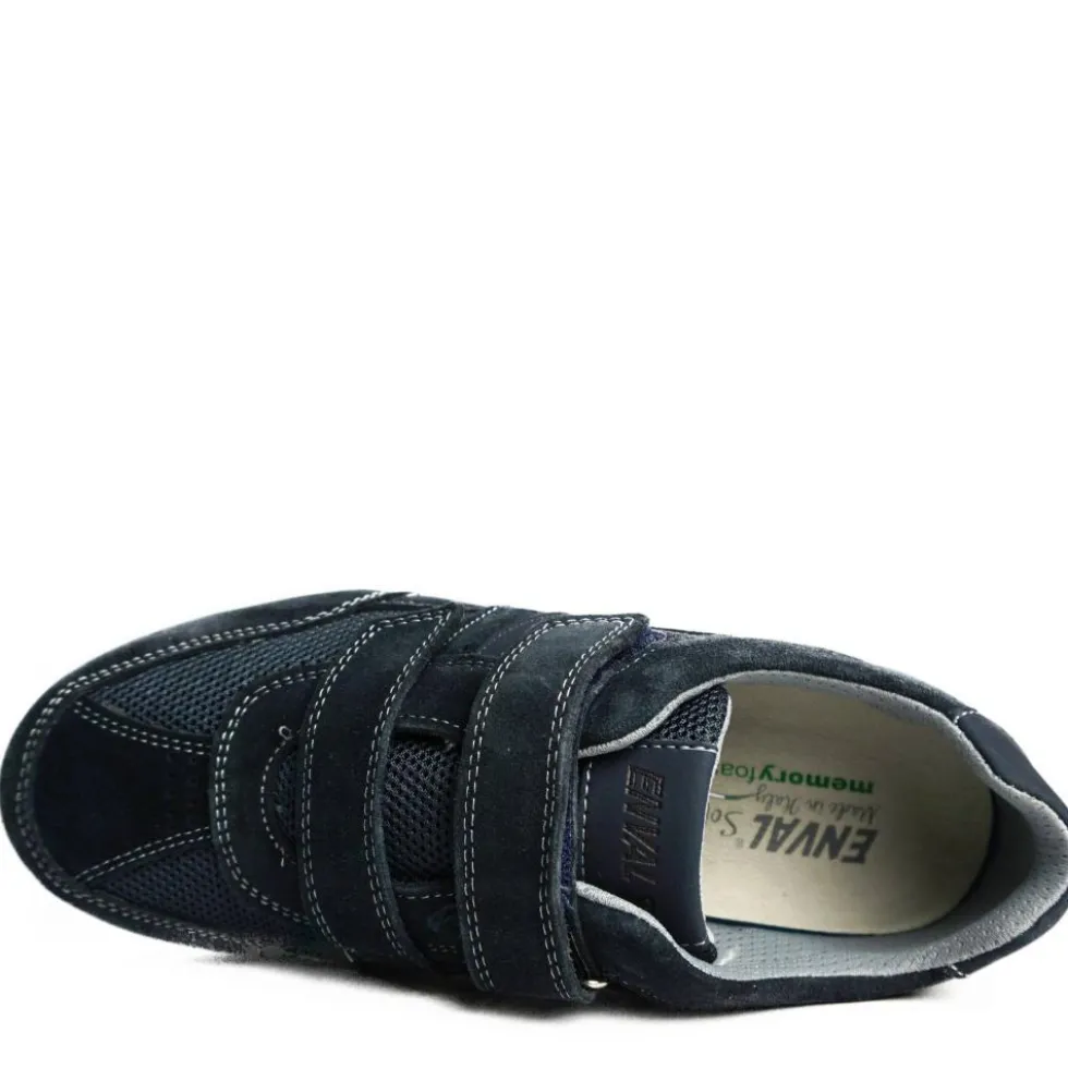 ENVAL SOFT SCARPA UOMO PELLE CAMOSCIATA E TELA BLU DOPPIO STRAPPO