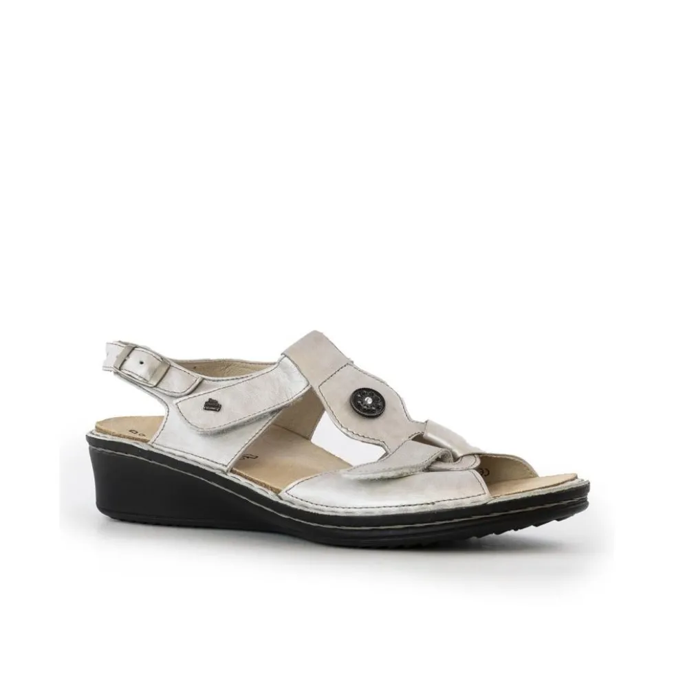 FINN COMFORT ADANA SANDALO DONNA IN PELLE CON DOPPIO STRAPPO E FIBBIA ARGENTO