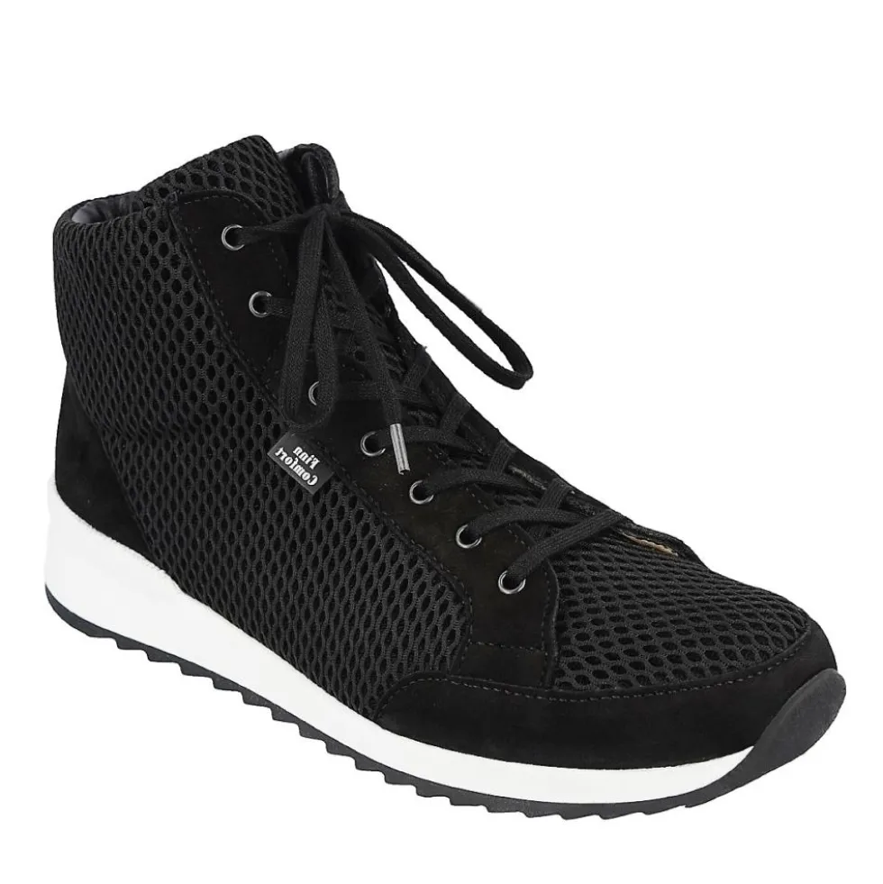 FINN COMFORT LINARES SCARPA COLLO ALTO IN TESSUTO E NABUK NERO