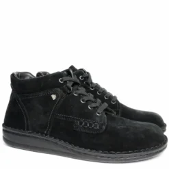 FINN COMFORT LINZ SCHWARZ VELOUR SCARPONCINI PELLE SCAMOSCIATA CON LACCI NERO SCARPE UOMO