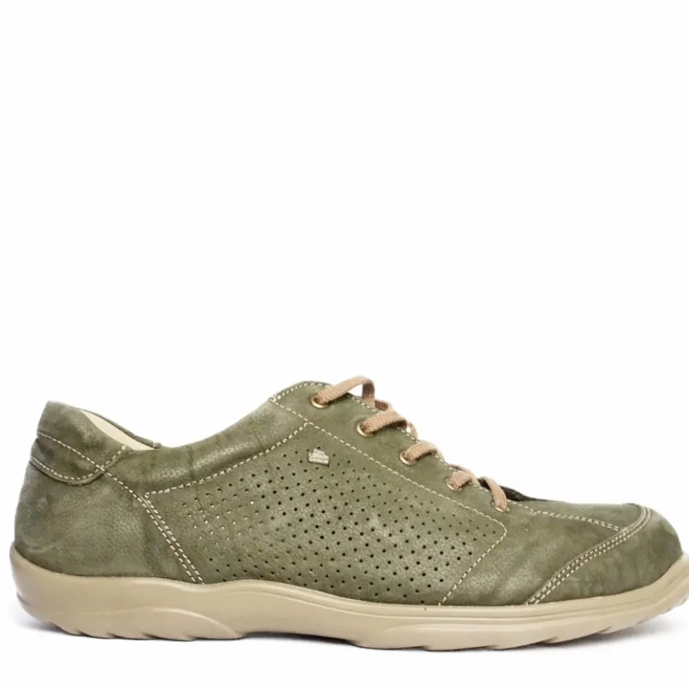 FINN COMFORT OLBIA SCARPA IN PELLE TRASPIRANTE VERDE GIUNGLA