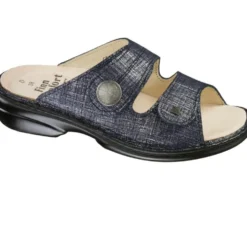 FINN COMFORT SANSIBAR CIABATTE DONNA DOPPIO STRAP PELLE PLANTARE ESTRAIBILE ANTRACITE-BLU