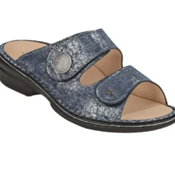 FINN COMFORT SANSIBAR CIABATTE DONNA DOPPIO STRAP PELLE PLANTARE ESTRAIBILE ANTRACITE-BLU