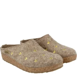HAFLINGER CIABATTA IN FELTRO DI LANA CUORICINI BEIGE GOLD
