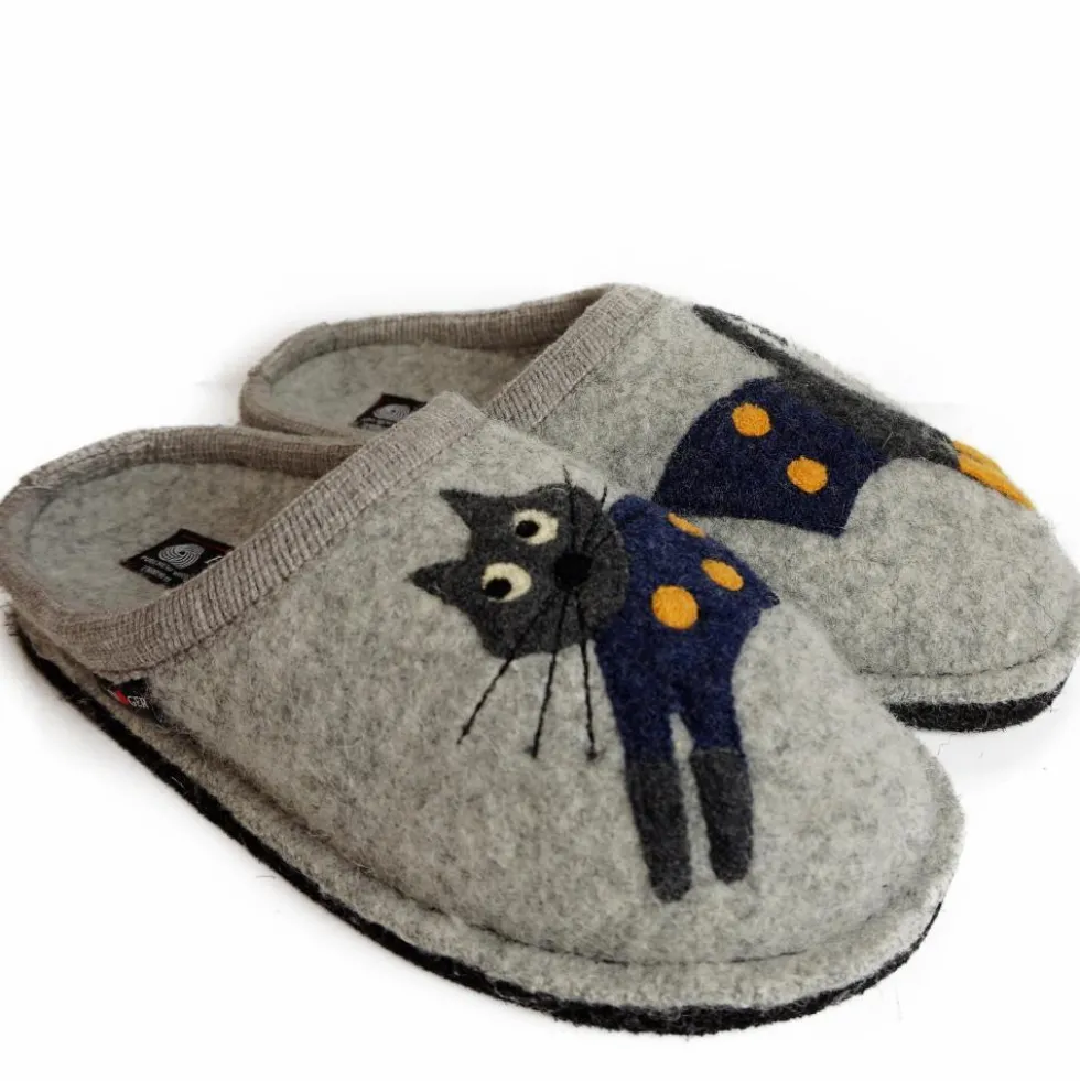 HAFLINGER CIABATTA IN FELTRO DI LANA GATTO/CUCHO GRIGIO CHIARO