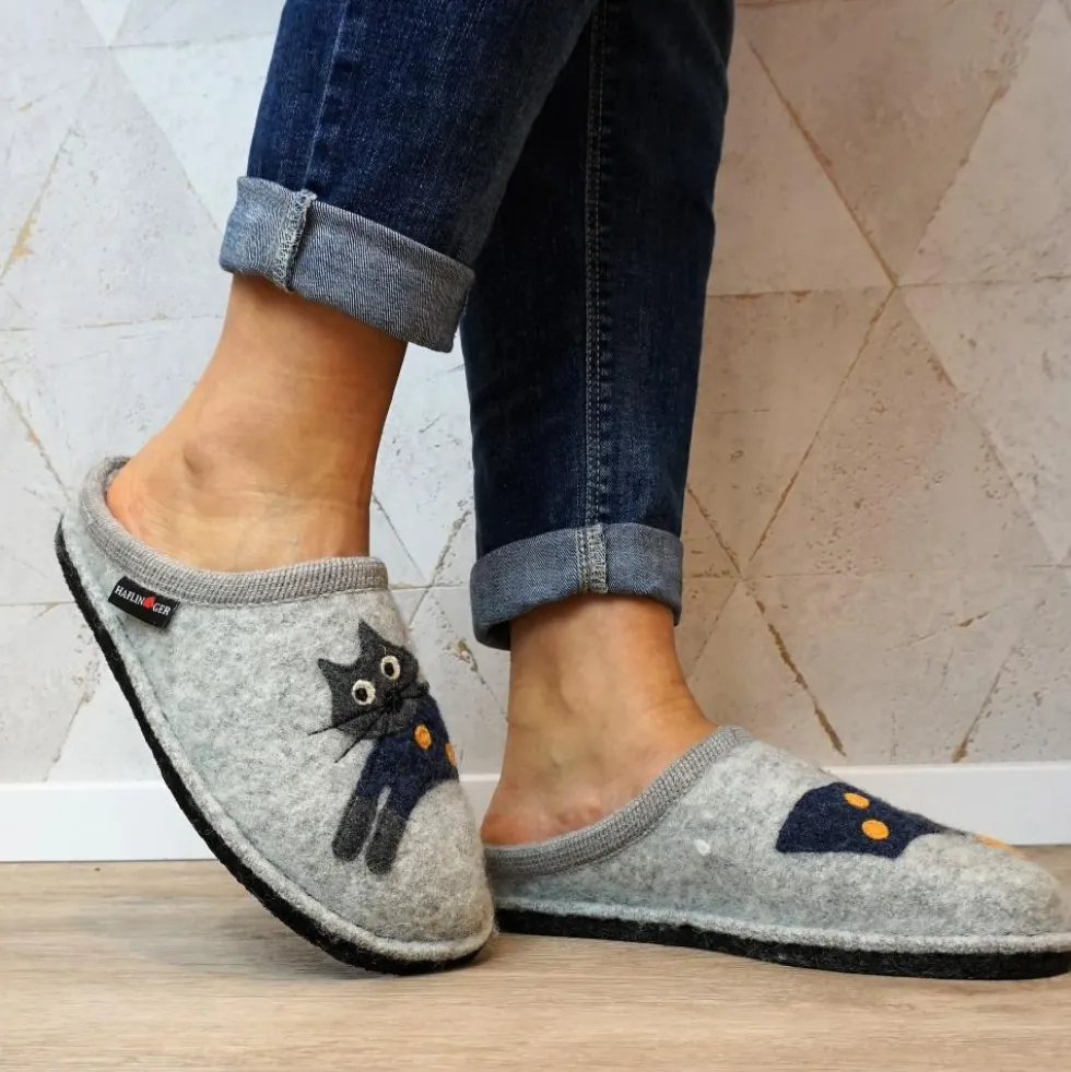 HAFLINGER CIABATTA IN FELTRO DI LANA GATTO/CUCHO GRIGIO CHIARO