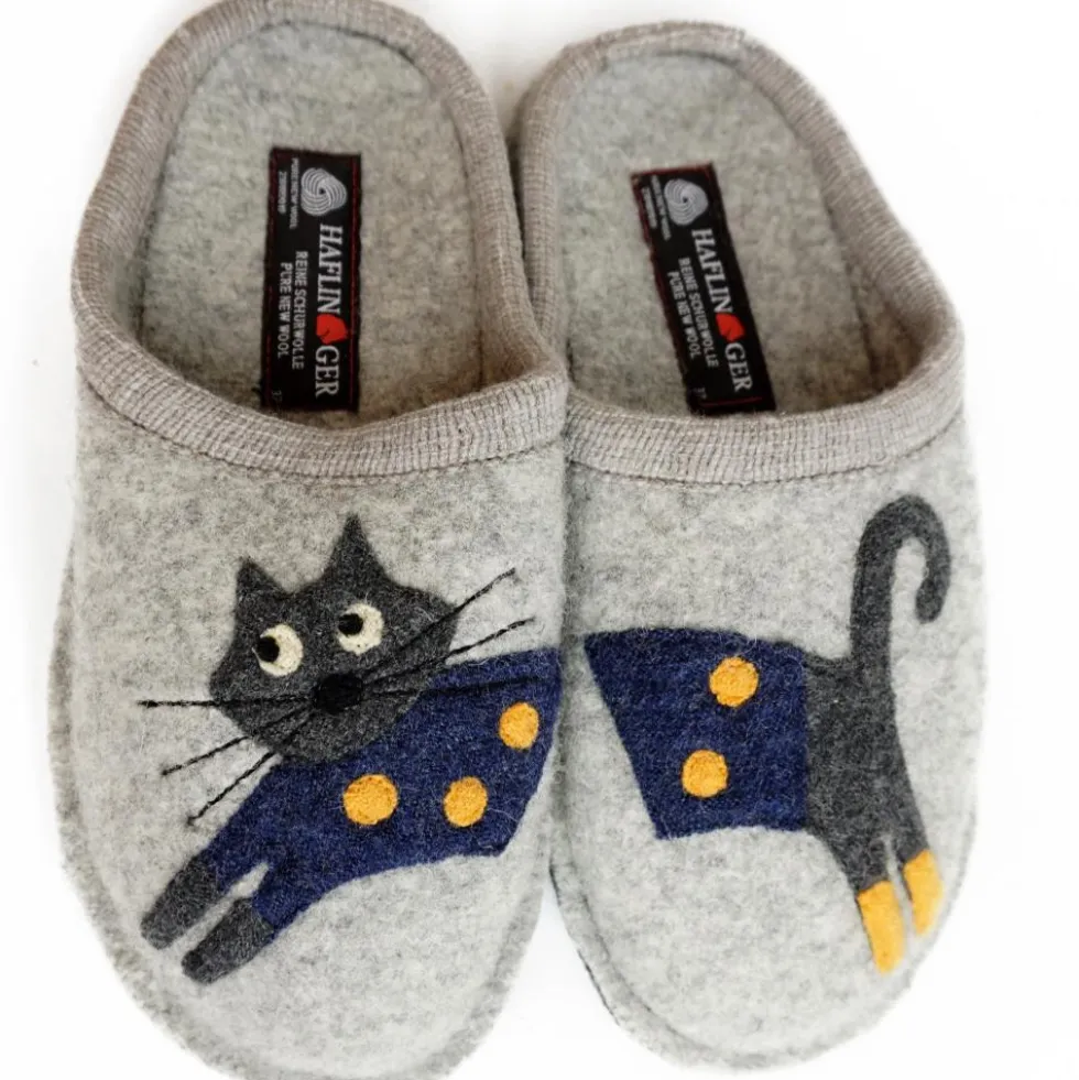 HAFLINGER CIABATTA IN FELTRO DI LANA GATTO/CUCHO GRIGIO CHIARO