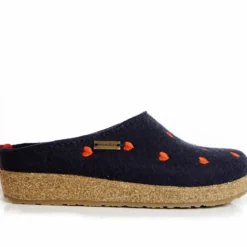 HAFLINGER CIABATTA IN FELTRO DI LANA CUORICINI BLU