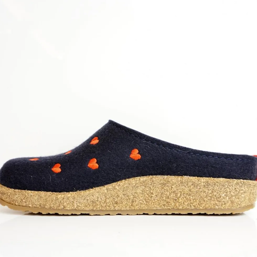 HAFLINGER CIABATTA IN FELTRO DI LANA CUORICINI BLU