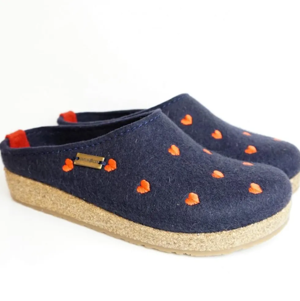 HAFLINGER CIABATTA IN FELTRO DI LANA CUORICINI BLU