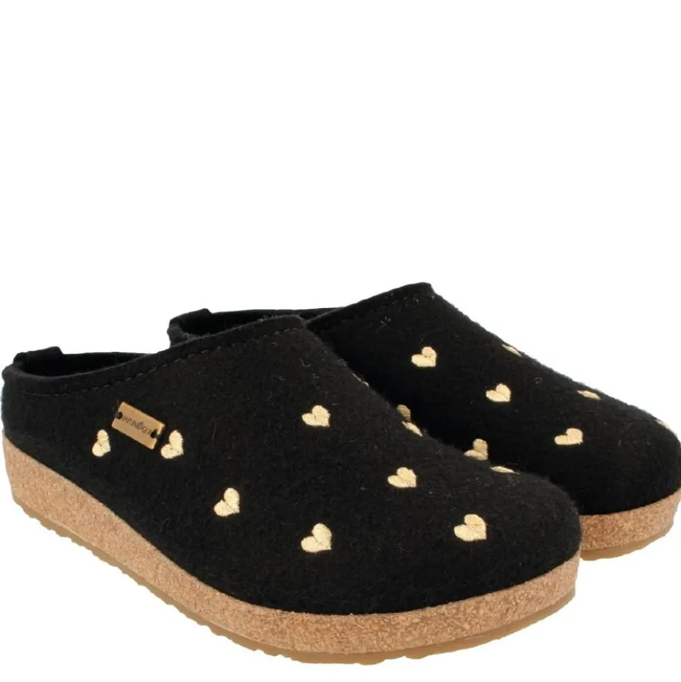 HAFLINGER CIABATTA IN FELTRO DI LANA CUORICINI NERO