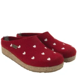 HAFLINGER CIABATTA IN FELTRO DI LANA CUORICINI ROSSO RUBINO