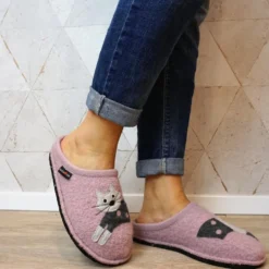 HAFLINGER CIABATTA IN FELTRO DI LANA GATTO/CUCHO ROSA