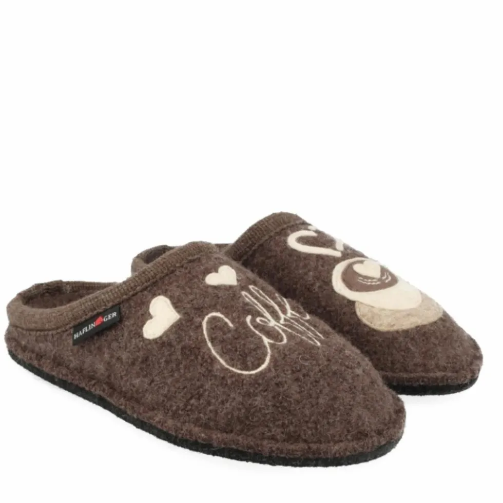 HAFLINGER COFFEE TIME PANTOFOLE DONNA FELTRO DI LANA BRAUNMELIERT