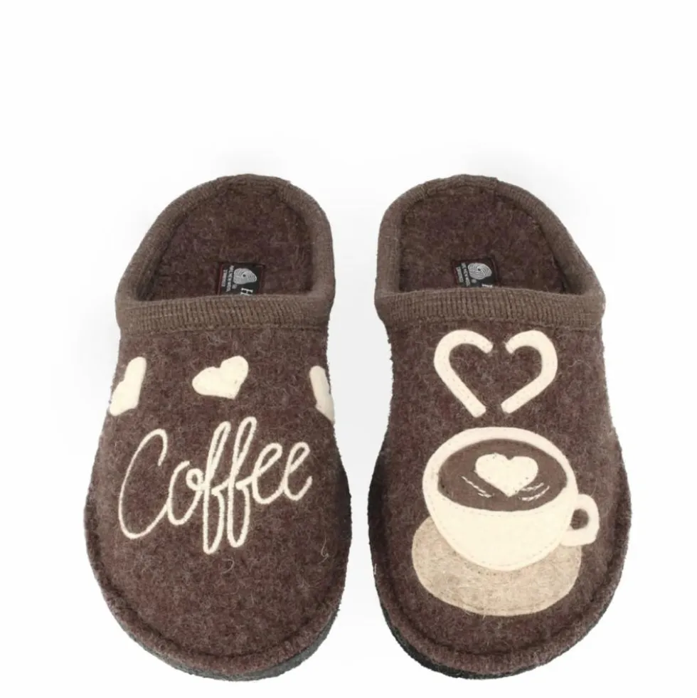 HAFLINGER COFFEE TIME PANTOFOLE DONNA FELTRO DI LANA BRAUNMELIERT