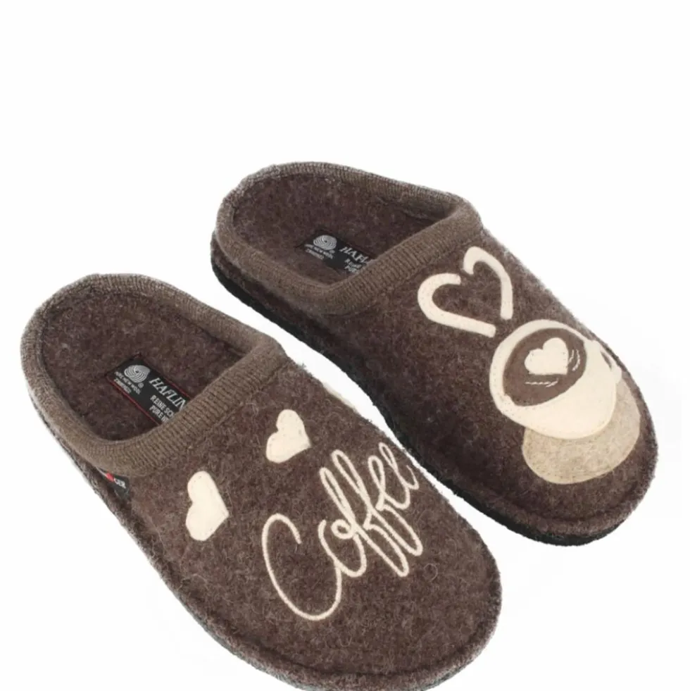 HAFLINGER COFFEE TIME PANTOFOLE DONNA FELTRO DI LANA BRAUNMELIERT
