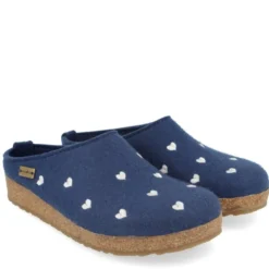 HAFLINGER CUORICINI CIABATTE DONNA IN FELTRO DI LANA BLU MIRTILLO