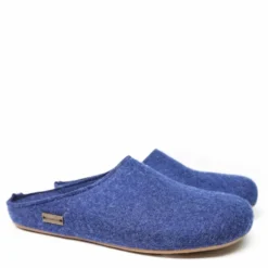 HAFLINGER EVEREST FUNDUS PANTOFOLA UNISEX IN LANA COTTA BLU PLANTARE ESTRAIBILE