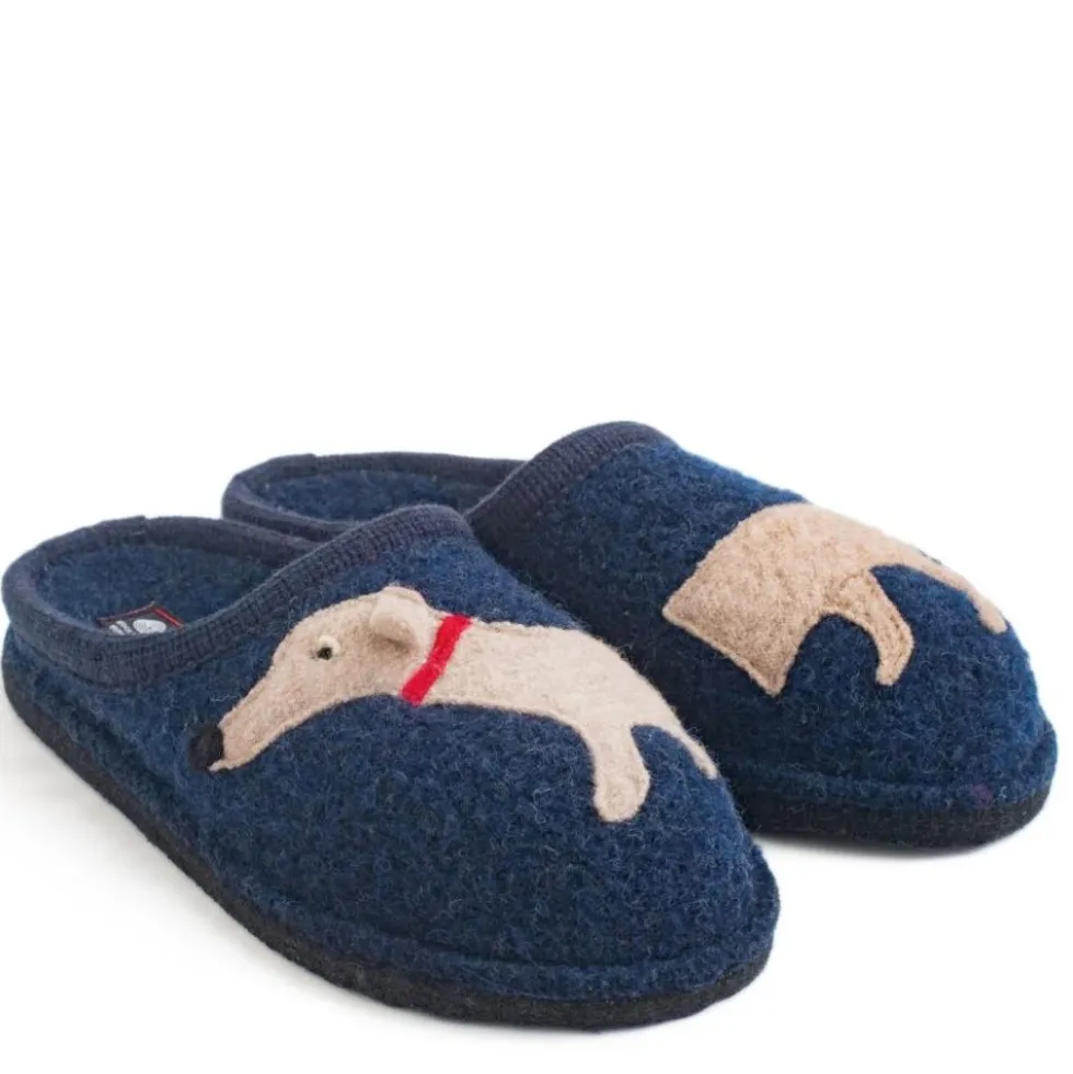 HAFLINGER FLAIR DACKEL PANTOFOLE IN FELTRO DI LANA CANE KAPITAN