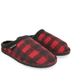 HAFLINGER FLAIR PLAID PANTOFOLA IN LANA COTTA ROSSO NERO