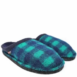 HAFLINGER FLAIR PLAID PANTOFOLA IN LANA COTTA BLU VERDE
