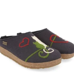 HAFLINGER MICINI BLU PANTOFOLE IN FELTRO DI LANA VERGINE MITTELBLAU CON GATTI