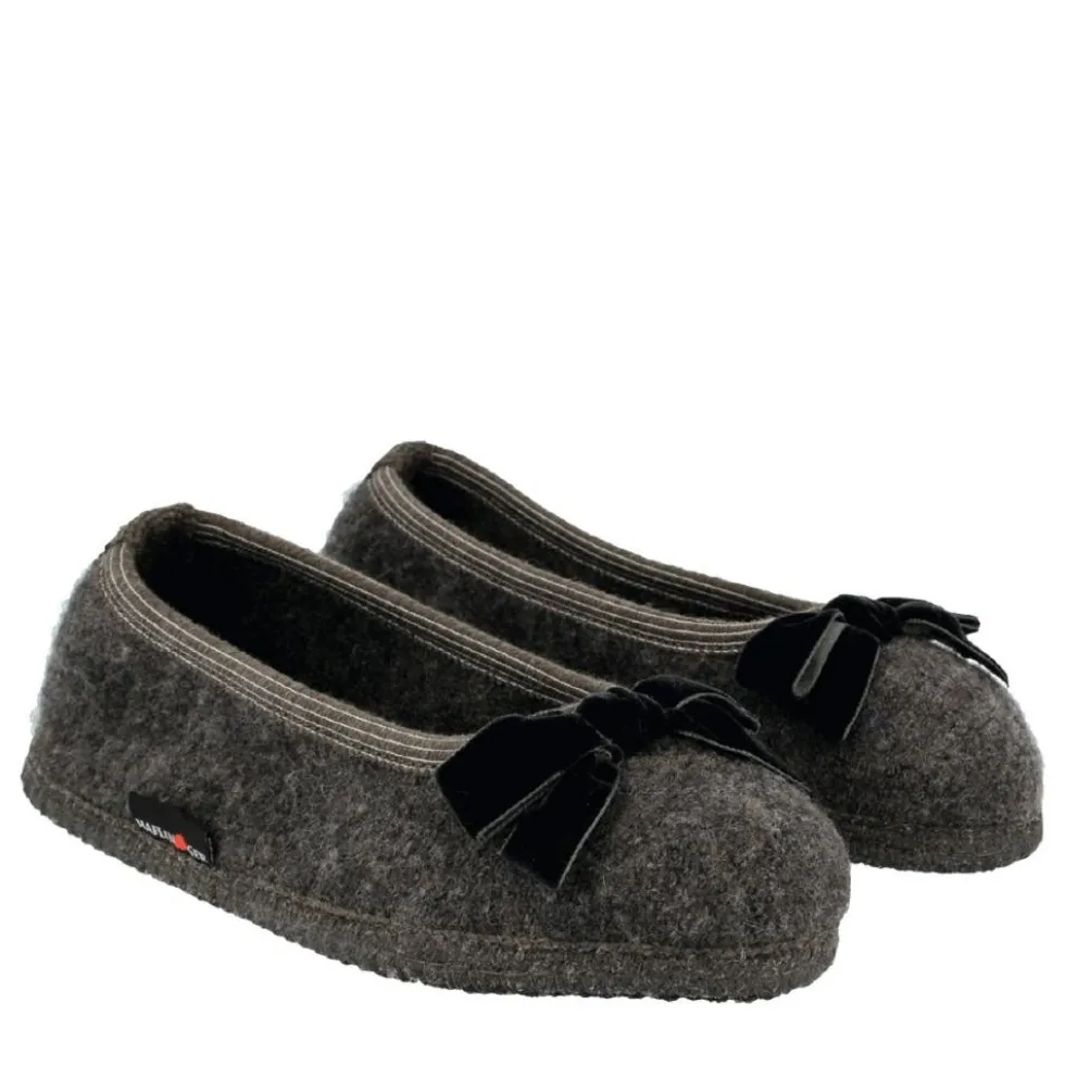 HAFLINGER SLIPPER FIOCCO CIABATTA IN LANA COTTA ANTRACITE