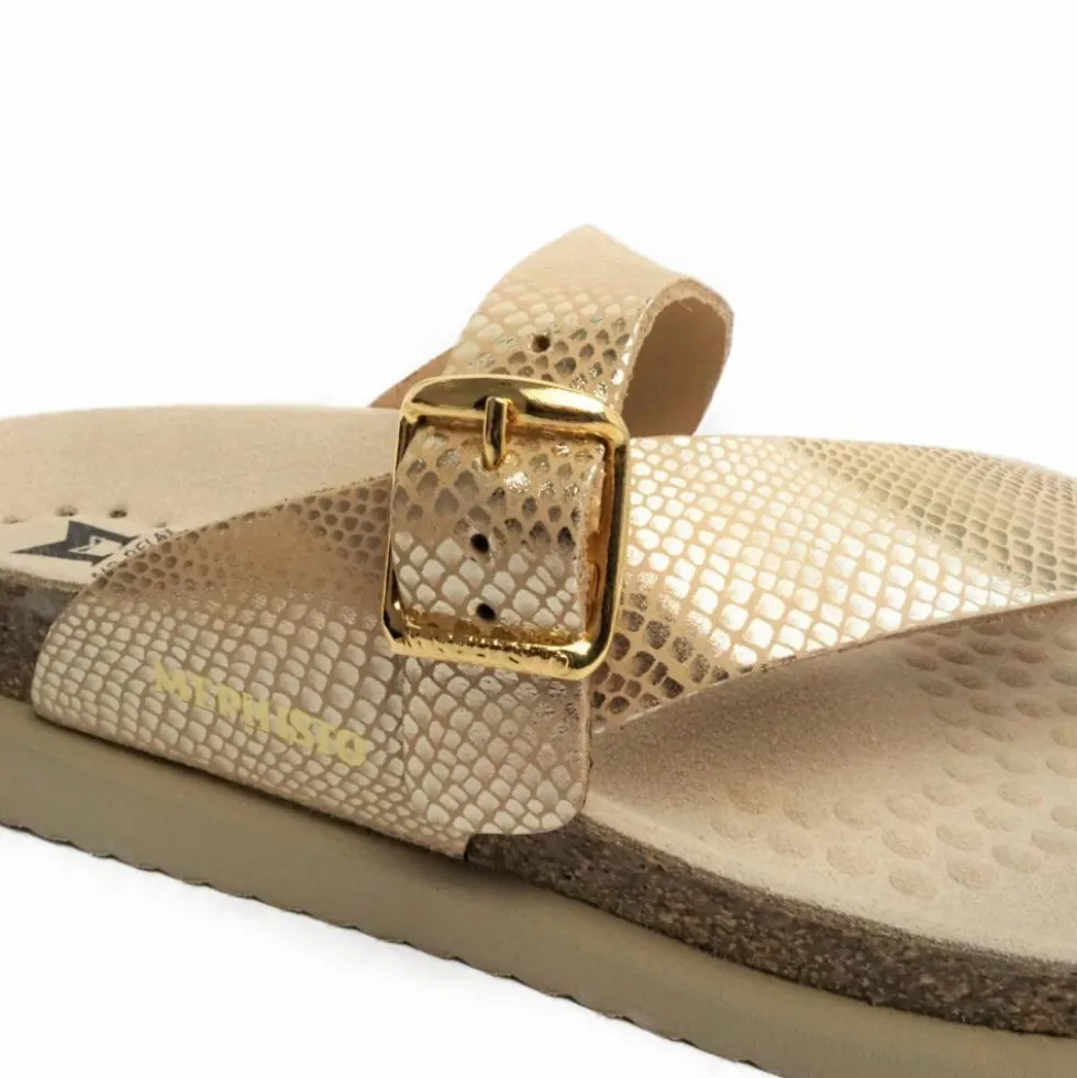 MEPHISTO HELEN CIABATTA IN PELLE STAMPA MOSAICO CON FIBBIA SABBIA