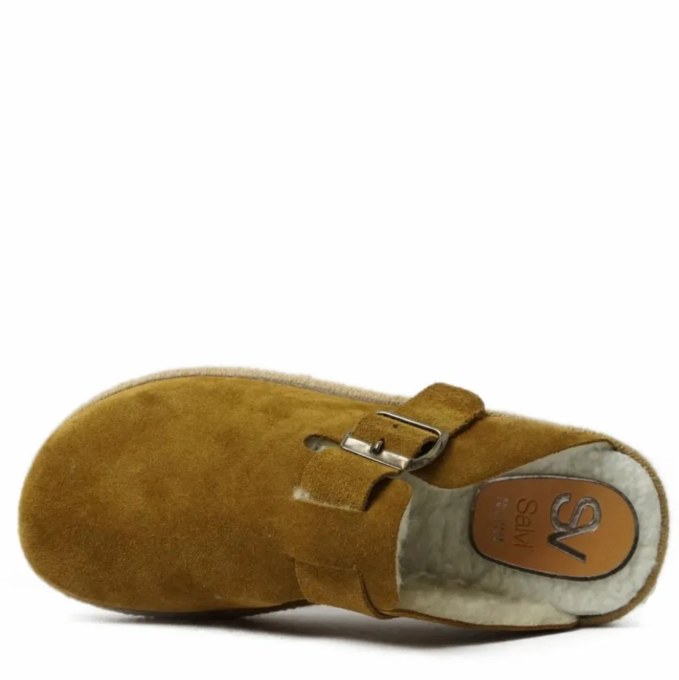 PANTOFOLA IN CAMOSCIO CON CINTURINO CALZATA LARGA