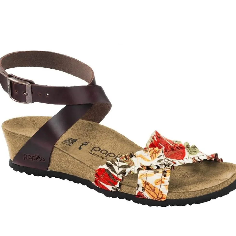 PAPILLIO LOLA FRILLS SANDALI DONNA FLOREALI CON ZEPPA PELLE PULL UP TESTA DI MORO