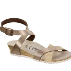 PAPILLIO SANDALI DONNA CON ZEPPA VERA PELLE LOLA ROSA METALLICO