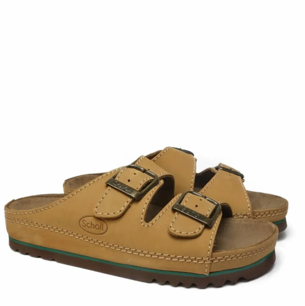 SCHOLL AIR BAG CIABATTA UOMO DOBBIA FIBBIA REGOLABILE CUOIO