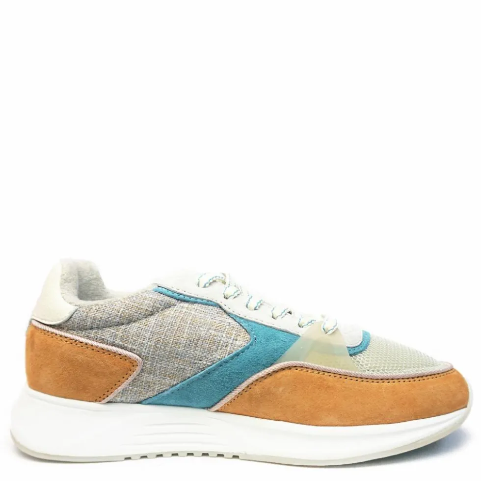 THE HOFF LOMBARD SNEAKER DONNA IN PELLE E TESSUTO PLANTARE ESTRAIBILE MARRONE BLU